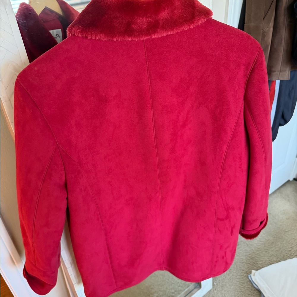 Vintage Pellacci Red Faux Suede Jacket with Fur Collar - Picture 2 of 4